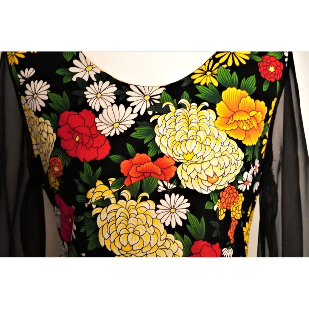Vintage Bohemian Reiner Size 8 Maxi Floral Print Sheer Sleeves Retro Chic Queen - Picture 16 of 16